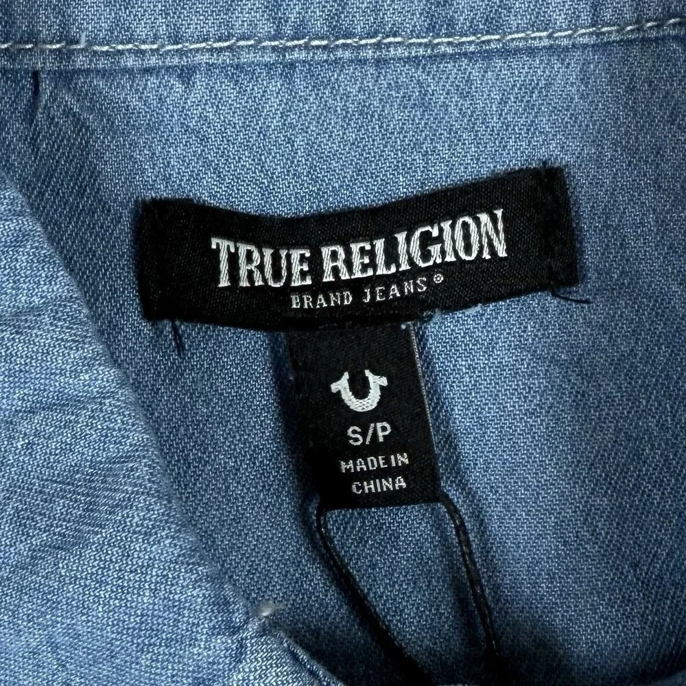 NWT True Religion Men's Small Pearl Snap Chambray Long Sleeve Button Up Shirt